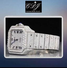 Lab Gegroeide Iced Out VVS Clarity Moissanite Diamond bezaaid roestvrijstalen analoge horloge op de beste marktprijs