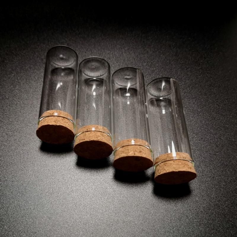Fournitures de laboratoire 10/20 / 50pcs 15 ml 25 ml Tubes à essai à fond plat avec verre de bouchon en liège Souhaite des poteaux de stockage de stockage pour les tests de laboratoire ou bricolage