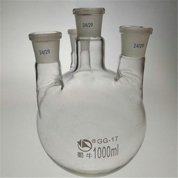 Suministros de laboratorio 1 Uds. Frasco de vidrio de cuatro bocas de fondo redondo cristalería de reacción de borosilicato alto de cuatro cuello recto 100ml a 2000mlLab