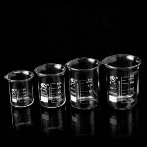 Labs levert 4 stcs/set 50 ml/100 ml/150 ml/200 ml Clear Borosilicate Glass beker met schaallijn Meet Cup Laboratory Chemistry Apparatuur