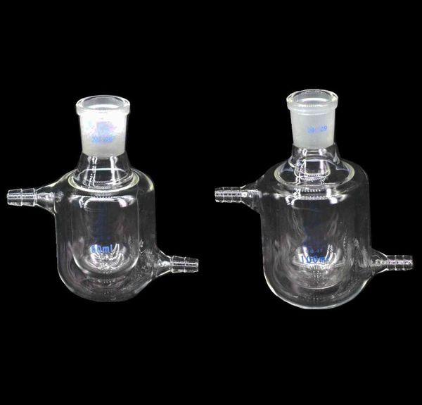 Capacité de fournitures de laboratoire 25 ml 50 ml 100 ml verre borosilicaté 24/29 joint chemisé 2 couches flacon réacteur bouteille Kit outil laboratoire