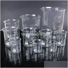 Fournitures de laboratoire en gros 1 lot de 25 ml à 2000 ml de forme basse de bécher de laboratoire de chimie en verre transparent épaissi avec bec verseur 1 goutte de Dhvhu