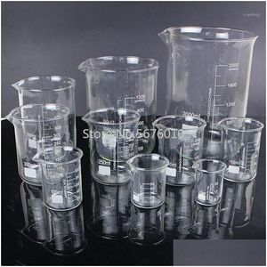 Suministros de laboratorio al por mayor 1 lote de 25 ml a 2000 ml de forma baja de laboratorio de química de laboratorio de vidrio frasco transparente engrosado con boquilla 1 gota de dhvhu