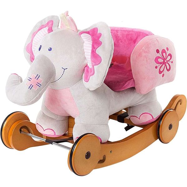 Labebe Plush Rocking Horse y Monking Elephant Toy Juego para niños de 1 a 3 años - Animal oscilante de madera con ruedas, juguetes de joystick rellenos incluidos