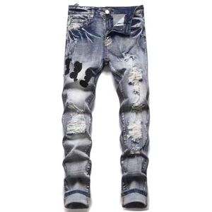 Label Jeans en détresse pour hommes, célébrité d'Internet d'été, même style amincissant pour les étudiants, pantalon ample délavé à petites jambes