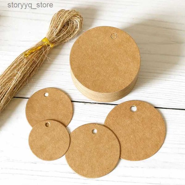 Étiquettes Étiquettes 100 pièces 3-5 cm étiquettes rondes en papier kraft avec des cordes de mariage anniversaire fête de Noël cadeau étiquette volante étiquettes fournitures d'emballage décor Q240217