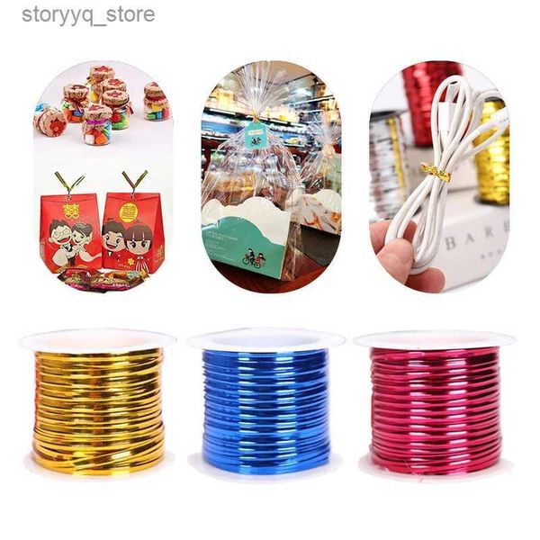 Étiquettes Étiquettes 15m Rouleau de ruban filaire Sacs cadeaux Twist Tie pour attacher le pain Cookie Sac de bonbons Scellage de mariage Anniversaire Fournitures de fête de Noël Q240217