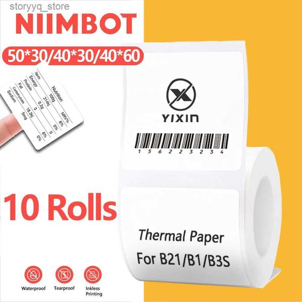 Etiquetas Etiquetas NiiMBOT 3/5/10 Rollos de papel para B1 B21 Etiqueta térmica Etiqueta adhesiva blanca Papel oficial para Niimbot Mini Impresora Q240217