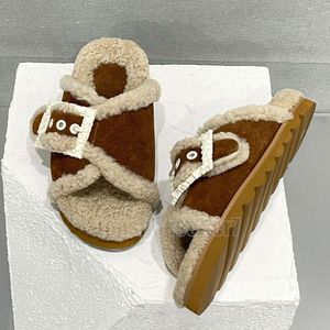 Laberthre Sapatos Slides de Inverno Lã Flip Flop Fur Fofo Peludo Fuzzy Mulheres Chinelos Senhoras Sandálias Quentes Marrom Confortável Menina Tamanho EUR 35-40