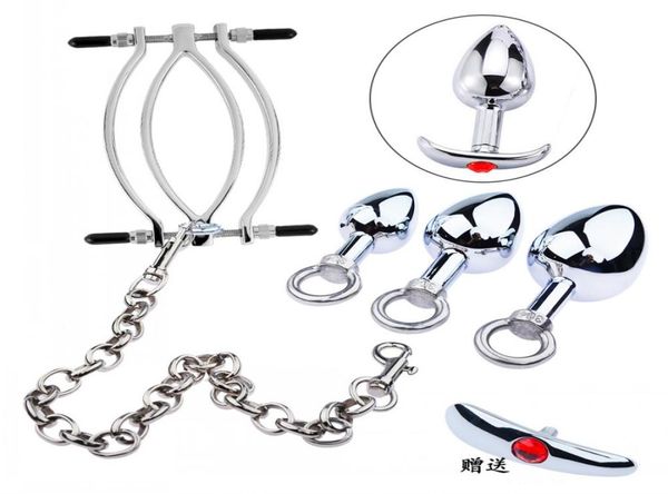 Clips de lèvres et anneau de plug anal pour femme Pinces de clitoris en acier inoxydable Massage Gspot Stimulateur de clitoris BDSM Pince vaginale2881812