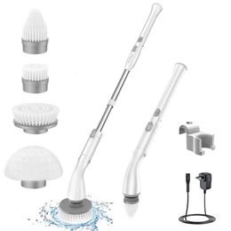 LABIGO Electric LA1 Pro, épurateur sans fil avec 4 têtes remplaçables et poignée d'extension réglable, brosse de nettoyage électrique pour carrelage de salle de bain (blanc)