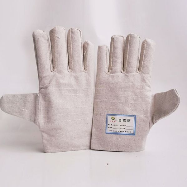 Protection du travail, résistant à l'usure, soudage électrique, toile blindée blanche résistante aux hautes températures, gants en fil à 6 couches, directement fournis par le fabricant