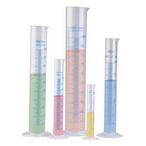 Suministros de laboratorio, 4 Uds., cilindro graduado de plástico de medición transparente, herramienta de laboratorio de tubo de líquido de prueba de prueba Measuri de plástico, 10ml, 25ml, 50ml, 100ml