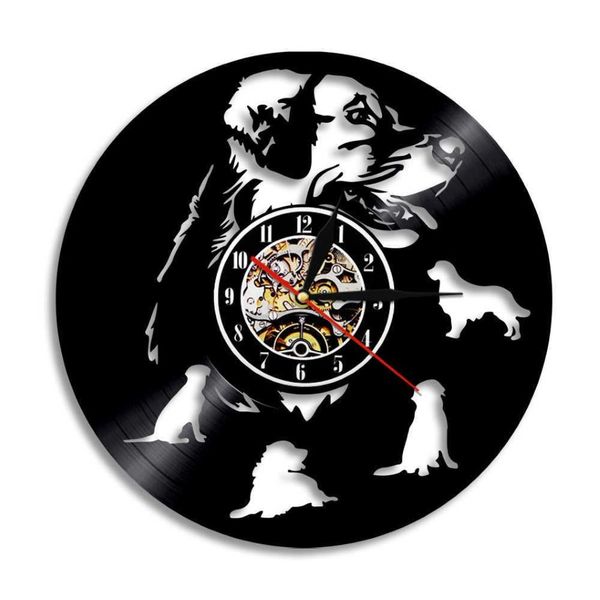 Labrador Golden Retriever chien disque vinyle horloge murale maison décoration pour animaux de compagnie lampe murale suspendu montre carlin Animal chien amant cadeau X0726290B