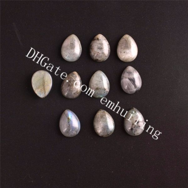 Cabochons en pierres de cristal Agate Labradorite CAB Cab Flatback en forme de larme semi-précieuse en forme de cabochon avec anneaux pour la fabrication de bijoux, 15x20mm, paquet de 10