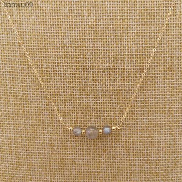 Labradorite Moonstone Collier Rond Pierre Naturelle 14K Or Rempli Ras Du Cou Charmes Pendentifs BOHO Femmes Cadeau Collier Collier Femme L230704