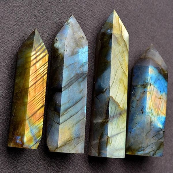 Labradorite pierre de lune Quartz cristal pierre strass Point guérison baguette hexagonale taille aléatoire send269t