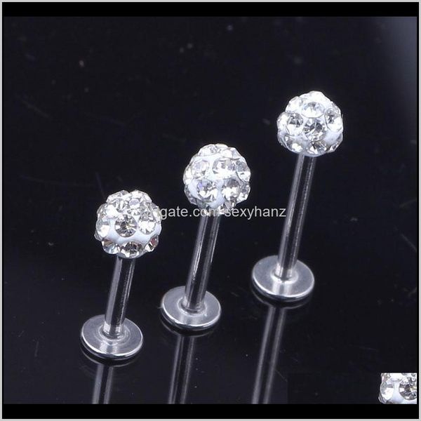 Labret, Drop Delivery 2021, venta al por mayor, 20 unids/lote, anillos de Labret de labio de acero inoxidable cristalino, Piercing para oreja, pendiente para trago, joyería para el cuerpo U