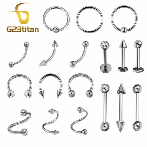 Labret Lip Piercing Jewelry 10PC / Lot Venta al por mayor G23 Anillos básicos para el cuerpo Pendientes de oreja Ceja Pezón Nariz Septum General Bar Barbell 230906