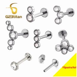 Labret Lip Piercing Jóias 10 pc Todo G23 Cristal Studs Brincos Cartilagem Tragus Helix Lobe Piercings Língua Anéis Corpo Joyas 230906