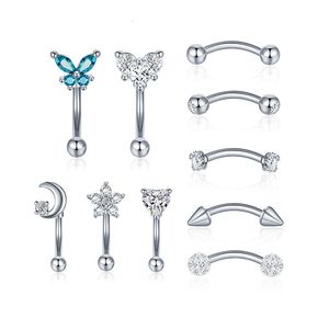 Labret Lip Piercing Sieraden 10st Set 16G Wenkbrauw Ringen Gebogen Barbell Belly Ring Daith Kraakbeen Oorbellen Tragus Rook Helix 230614