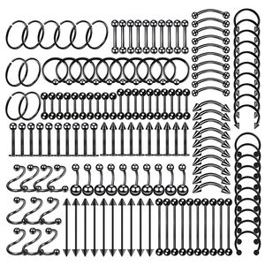 Labret lèvres Piercing bijoux 150 PC acier corps Lot en vrac nez anneau langue barre sourcil ensemble fer à cheval Pack 230802