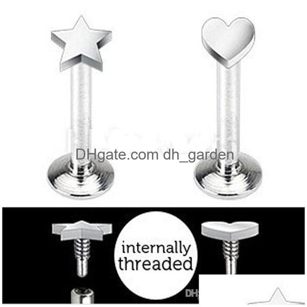 Labret Lip Piercing Bijoux 16G M6 / 8 / 10M M Star Heart Top Filetage Interne Labret Bar Anneau Stud Corps Tragus Anneaux D'oreille Dro Dhgarden Dhp9Q