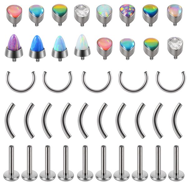 Labret Lip Piercing Bijoux 24PCS 16g G23 Drop Top Pour HorseShoe Composants De Barre De Sourcils À Filetage Intérieur Bullet Opals Monroe Tragus 230614