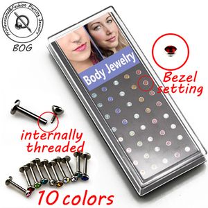 Labret Lip Piercing Bijoux 40 Pcs Filetage Interne 16g Acier Monroe Stud Tragus Cartilage Helix Anneaux Boucle D'oreille Avec 2mm m CZ Gem 230614