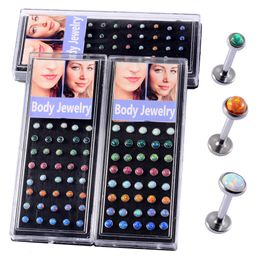 Labret Lip Piercing Sieraden 40PcsBox Steel Opal Stone Ball Monroe Ear Stud Ring Intern Draad Kraakbeen Lichaam 16G 230802