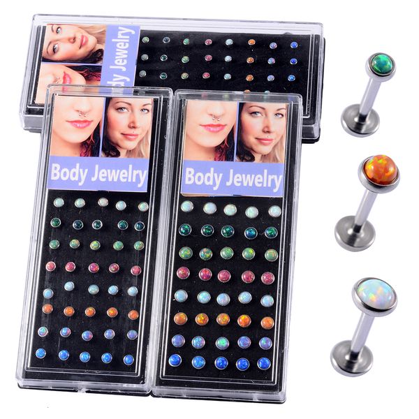 Labret Lip Piercing Jewelry 40PcsBox Acero Ópalo Bola de piedra Monroe Ear Stud Anillo Hilo interno Cartílago Cuerpo 16G 230802