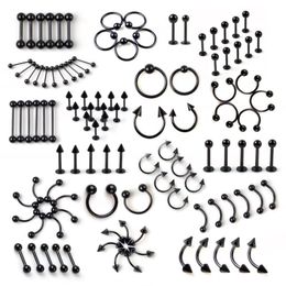 Labret Lip Piercing Bijoux 95 pcs Mix Corps Lot En Acier Inoxydable Nez Oreille Ventre Langue Anneau Captif Perle Sourcil Bar 230614