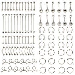 Labret Lip Piercing Bijoux 96Pcs Corps Lot Acier Nez Fer À Cheval Langue Sourcil Tragus Nombril Anneau De Ventre Barbell 14G 16G 230906