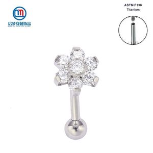 Labret lip piercing sieraden ASTM 36 interne schroefdraad wenkbrauw gebogen barbell ring met bloem kraakbeen hengsten Daith Helix Earring 230614