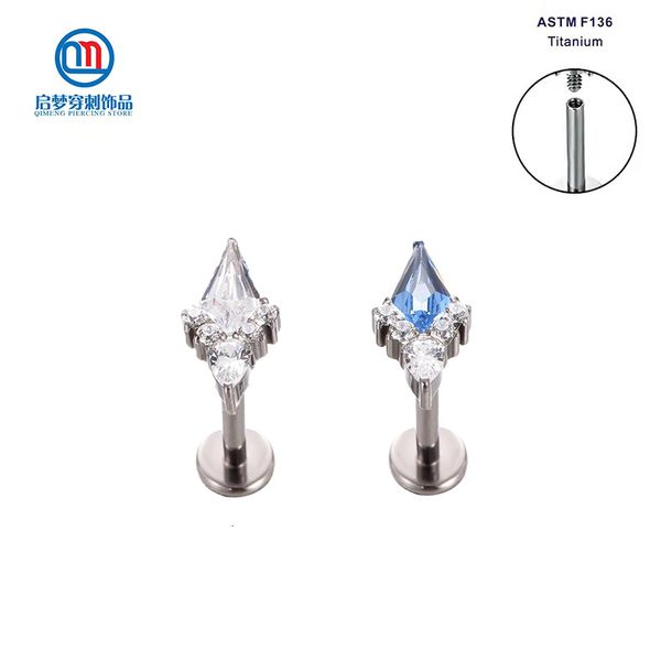 Labret Lip Piercing Jewelry ASTM 36 Filetage interne en forme de losange Zircon Ring Boucles d'oreilles Helix Stud Body 230802