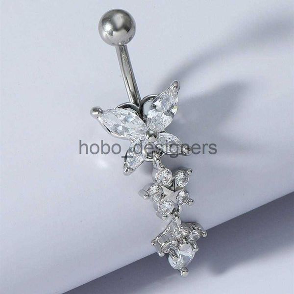 Labret Lip Piercing Bijoux Mode Brillant Papillon Fleur Zircon Pendentif En Acier Inoxydable Nombril Anneau Belle Nombril Piercing Corps Bijoux De Mode x0901