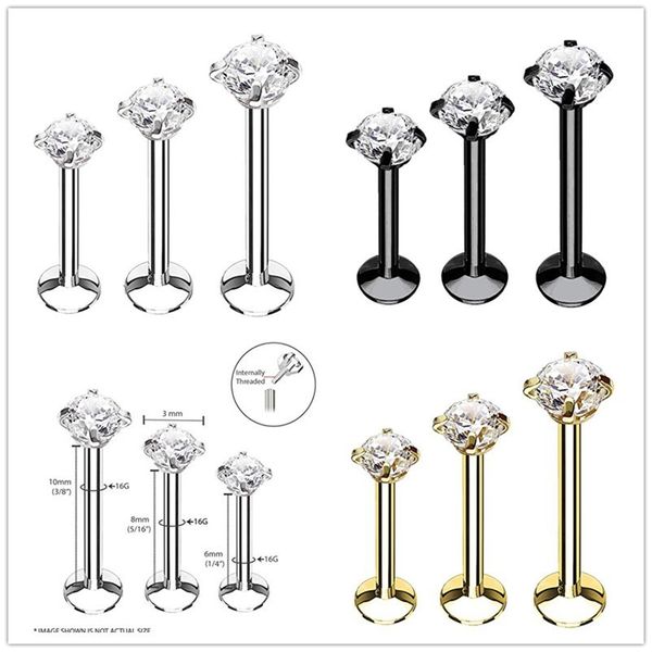 Labret Lip Piercing Bijoux Livraison gratuite LOT50pcs 16g Corps Rond CZ Anneau Brillant Oreille Helix Bar 230802