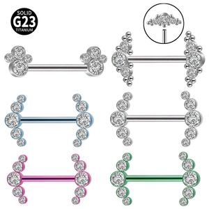 Labrret Lip Piercing Sieraden G23 CZ Nipple Barbell Ring Crystal Zirkon Cluster Shield Intern schroefdraad 230814