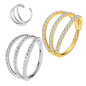 Labret Lip Piercing Bijoux G23 Oreille Cartilage Boucle d'oreille Lobe d'oreille trois rangées CZ Zircon Anneaux de nez pavés Cerceaux Nipple lip Clicke ring Bijoux 230906