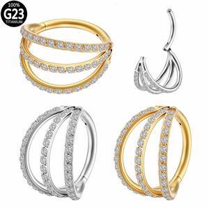 Labret Lip Piercing Bijoux G23 Hinged Segment Anneau de nez 3 côtés ZC Septum Clicker Daith Boucles d'oreilles Hoop Oreille Cartilage Tragus Helix 230615