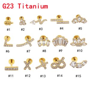 Labret Lip Piercing Sieraden G23 Ring Stud Gouden Intern Schroefdraad Crystal Zirkoon Oor Tragus Helix Body Cross Crown 16G Bar 230614