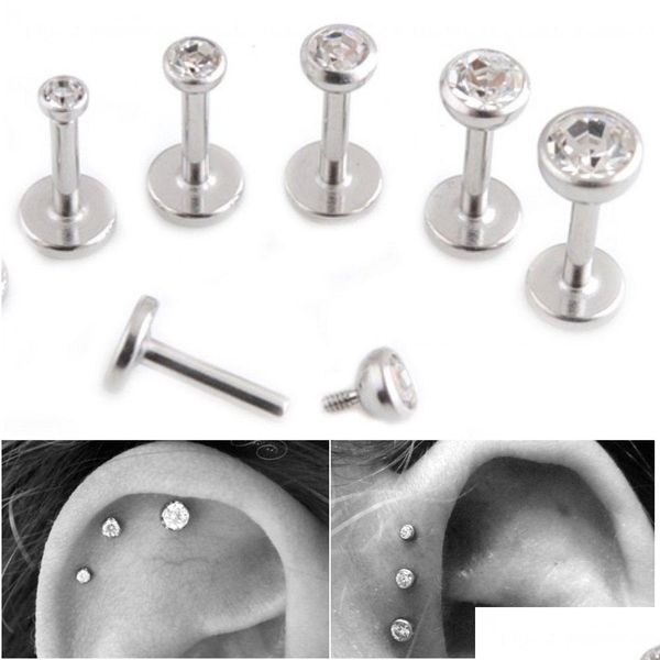 Labret Lip Piercing Bijoux Gem Stud Cartilage Helix Tragus Cristal Clair Oreille Labret Boucle D'oreille Barre À Filetage Interne 16G Diamant Ri Dhusn