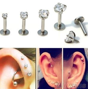 Labret Lip Piercing Bijoux Or Couleur Acier Rose Anneau Zircon Anodisé Titnium Filetage Interne CZ Gem Monroe 16G Tragus Helix Oreille 230802