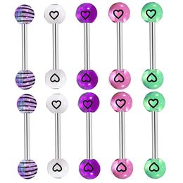 Labret Lip Piercing Jewelry Heart 14G Paquete de anillos de lengua de plástico acrílico para mujeres Pink Print Heart Bar Mix Color Whol 230906