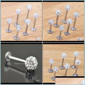 Labret Lip Piercing Jewelry Labret Piercing Drop Entrega 2021 Stud 20pcs / Lot 6/8/10 / 12mm Clear Shamballa Ball Cz Gem Disco Body Je Otlwm