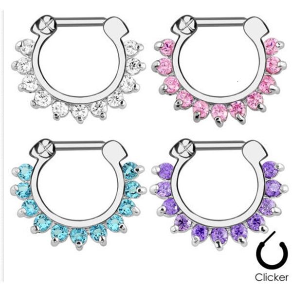 Labret Lip Piercing Jewelry Lot 10pcs 16g12mm Clicker Nose Hoop Ring Septum EarNipple Jewerly CZ Mix Colors body piercing bijoux 230906