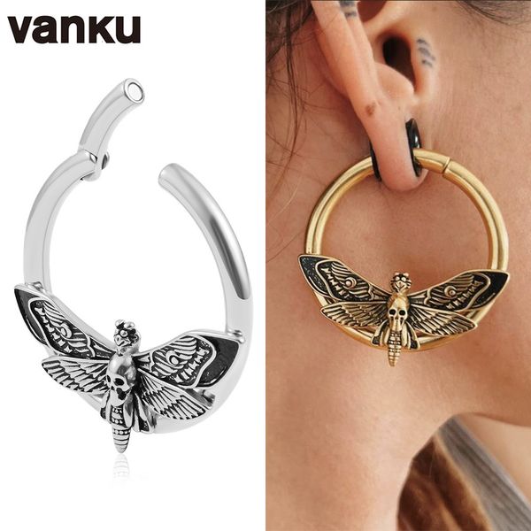 Labret Lip Piercing Jewelry Vanku 2pcs en acier inoxydable rond crâne papillon cerceaux poids d'oreille pour extenseur corps tunnel oreille 230906