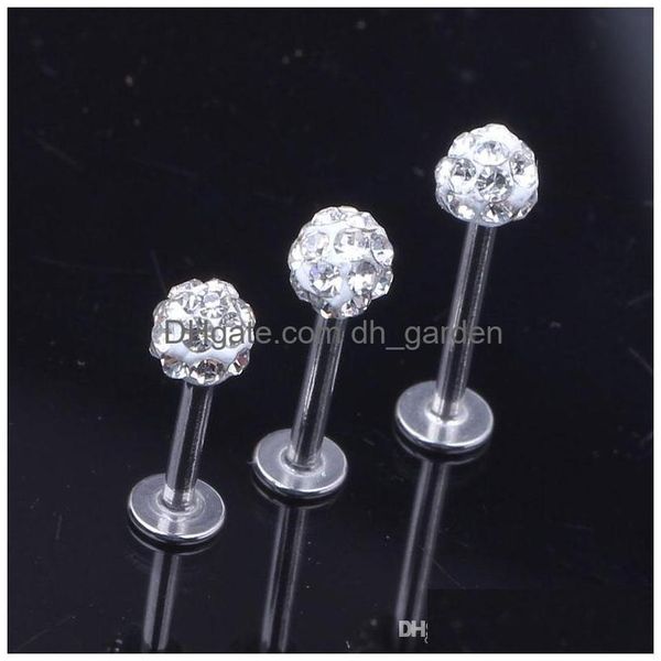 Labret Piercing de labio Joyería al por mayor 20 Unids / lote Crystal Clear Acero inoxidable Labret Anillos Ear Stud Tragus Pendiente Cuerpo Uni Dhgarden Dhcxg