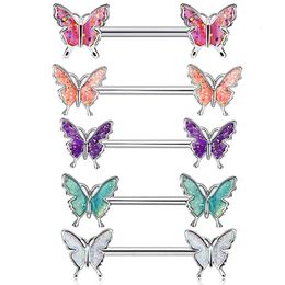 Labret Lip Piercing Sieraden groothandel vlinder tepelringen 5 kleuren 16mm 14g schild body piercings bar voor vrouwen 230906
