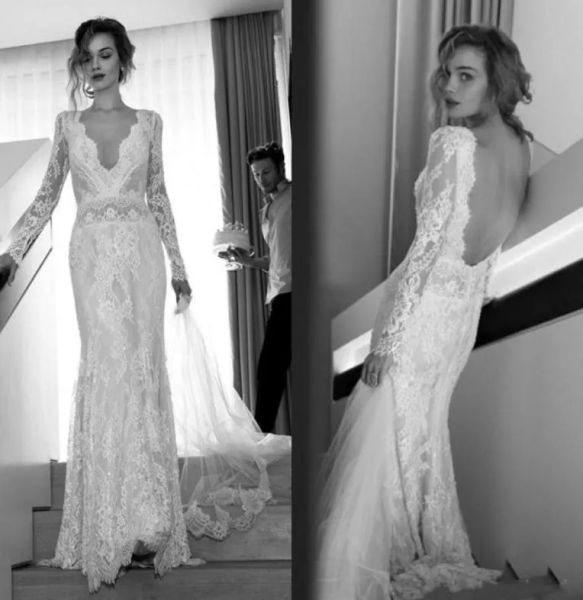 Lace 2023 Magnifique robes de mariée sirène robe nuptiale à manches longues sans dossier de couches en V